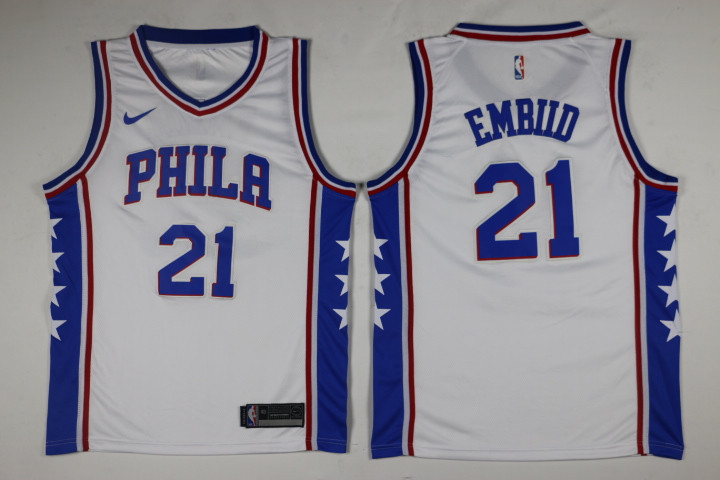 Men Philadelphia 76ers #21 Embiid White Game Nike NBA Jerseys->->NBA Jersey